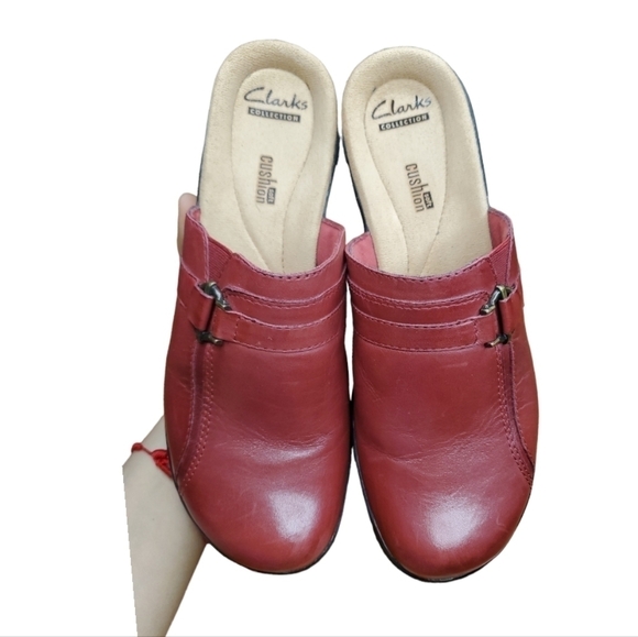 CLARKS Collection Burgundy Leather Slip On Mules Size 8.5 - Picture 3 of 6